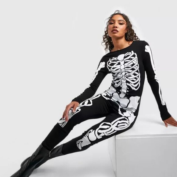 Halloween Skeleton Jumpsuit Tall Full Length Costume Sexy Fitted Large Medium 12 - Picture 1 of 6